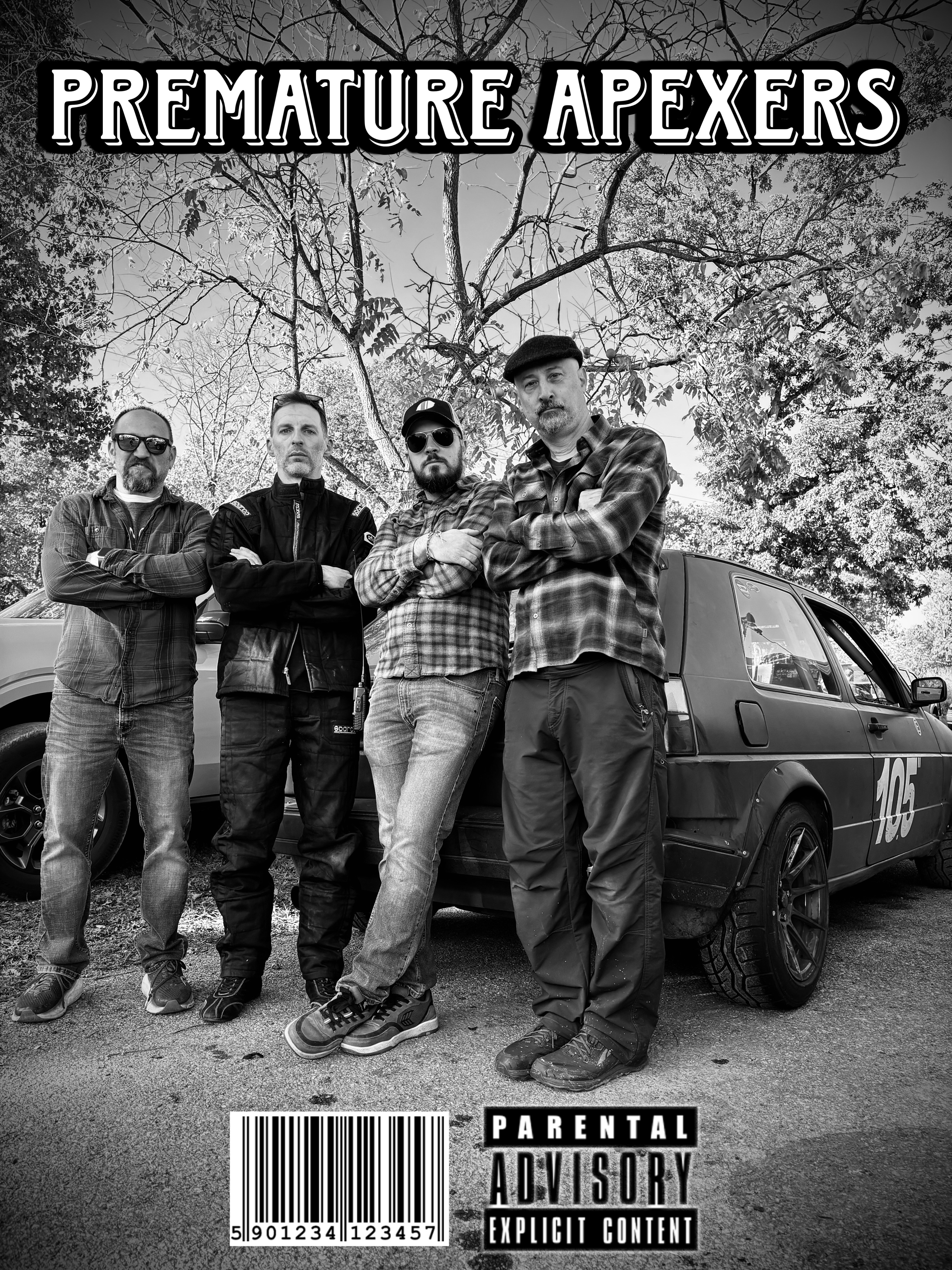 Premature Apexers band standing in front of their VW GTI